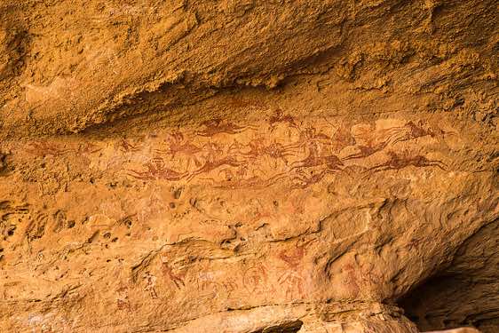 Rock painting of Equestrian warriors, Terkei Cave, Ennedi, northeastern Chad
