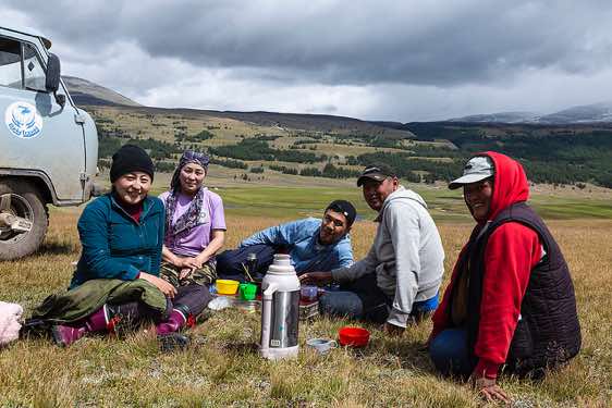 Local crew: Bota, Uash, Daulet, Jumbil and Duzka (left to right), Tavan Bogd National Park, Altai Mountains, Western Mongolia