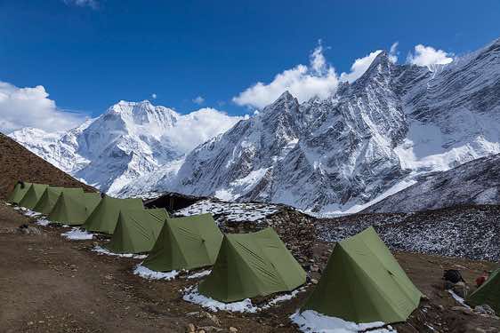 Tents at Dharamsala (Larkye Phedi), Mount Pang Puchi, 6377m