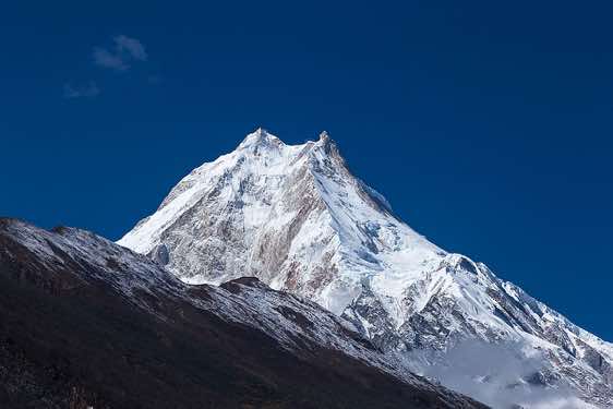 Mount Manaslu, 8163m, on route from Lho to Shyala, Buri Gandaki Valley