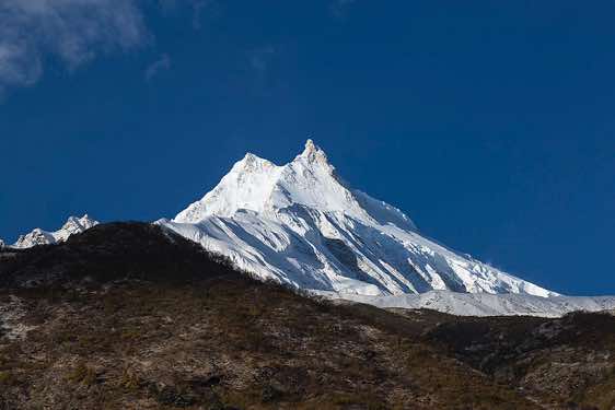 Manaslu, 8163m, seen from Sama (Samagaon), Buri Gandaki Valley