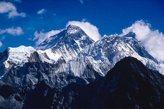 Top of Everest, 8848m, Nuptse, 7879m, and Lhotse, 8501m, seen from Gokyo Ri, 5340m