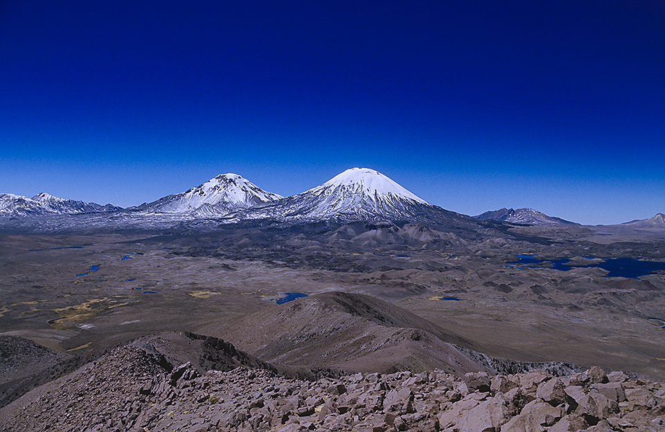 Pomerape and Parinacota, seen from Guane Guane, Lauca National Park, Northern Chile