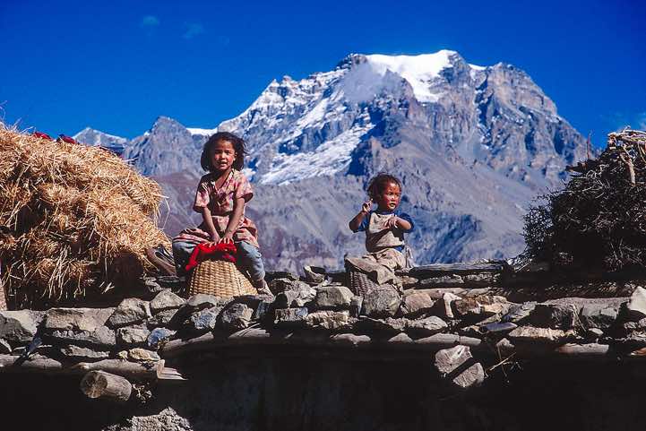Children on a roof-top, Jharkot