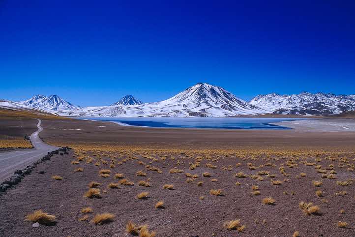 Volcano Chiliques, 5778m, and Cerro Miscanti, 5622m, seen from the Laguna Miscanti
