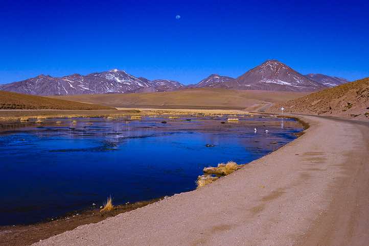 Putana, 5890m, Curiquinca, 5722m, Cerro Colorado, 5748m (from left) and Rio Putana