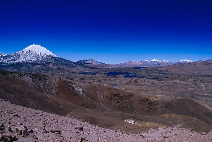 Parinacota volcano (left), seen from Guane Guane, 5097m, Lauca National Park