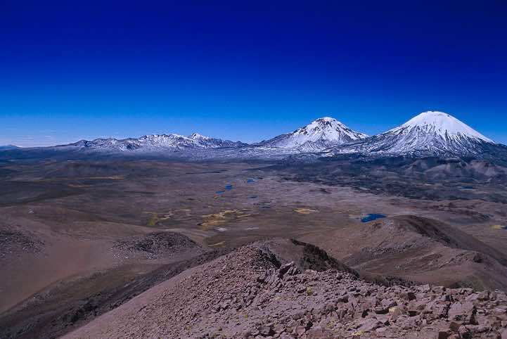 Pomerape, 6232m, and Parinacota, 6348m, seen from the top of Guane Guane, 5097m