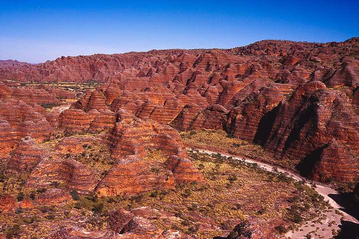 An aerial view of the Bungle Bungle Range in the Purnululu National Park, Western Australia