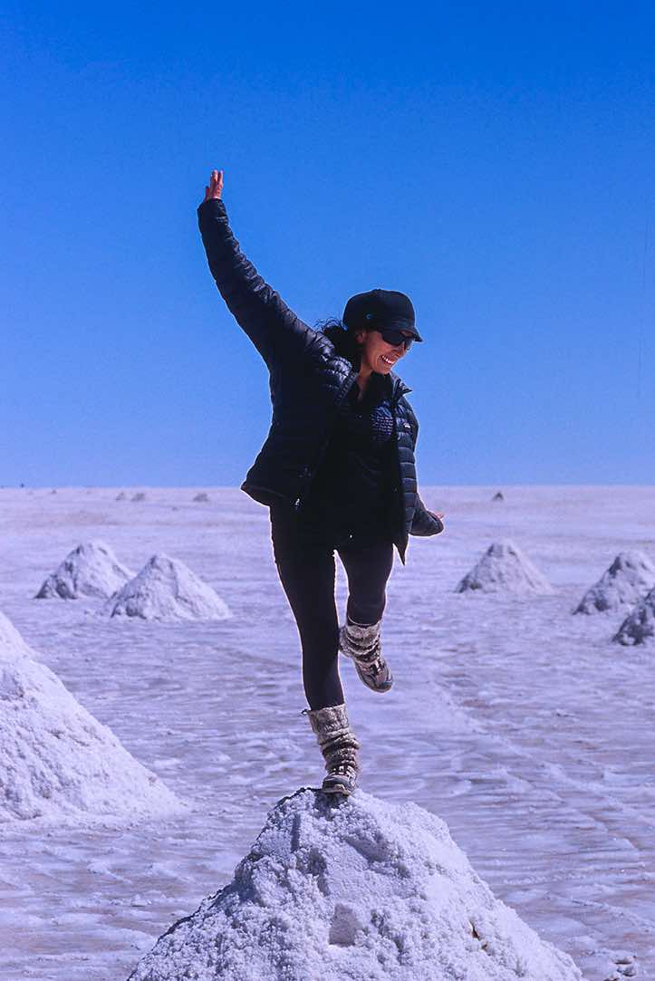 Carola, finding the right balance, Salar de Uyuni