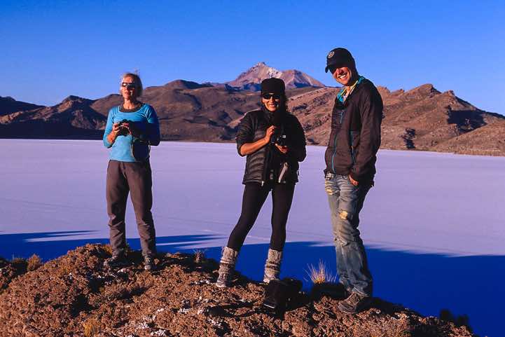Martina, Carola and Steffen enjoying the sunset, Salar de Uyuni
