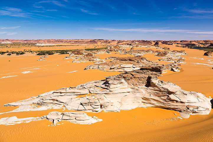 Desert landscape near Lake Bokou, Ounianga Serir series of lakes, Ennedi region, Sahara desert, northern Chad