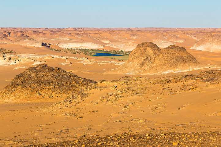 Lake Bokou seen from a distance, Ounianga Serir series of lakes, Ennedi region, Sahara desert, northern Chad
