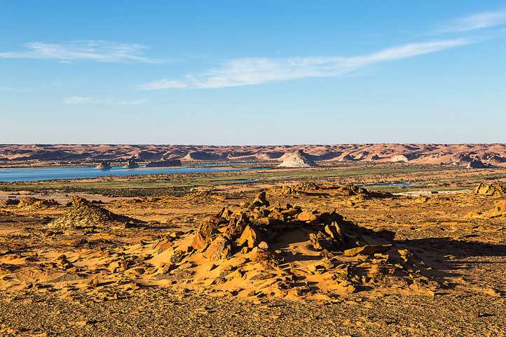 Lake Teli seen from a distance, the largest of the 14 interconnecting lakes of Ounianga Serir in northern Chad