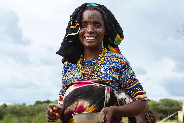 Wodaabe (Bororo) woman at the Gerewol festival - her face richly 'decorated' with scar tattoos