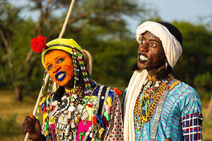 Wodaabe (Bororo) men, performing dances and songs at the Gerewol festival