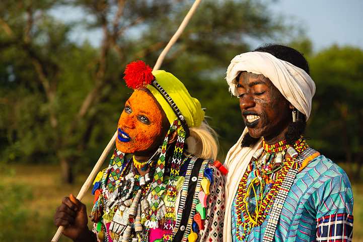 Wodaabe (Bororo) men, performing dances and songs at the Gerewol festival