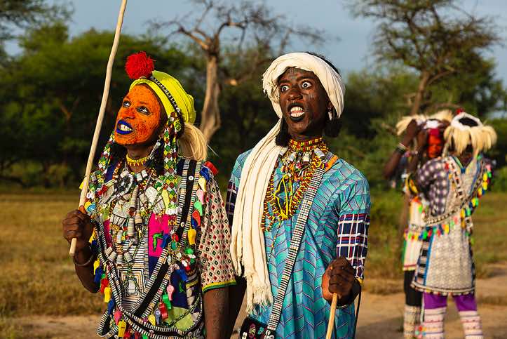 Wodaabe (Bororo) men, performing dances and songs at the Gerewol festival