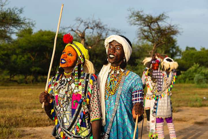 Wodaabe (Bororo) men, performing dances and songs at the Gerewol festival