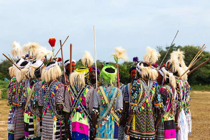Wodaabe (Bororo) men dance in a circle at the Gerewol festival