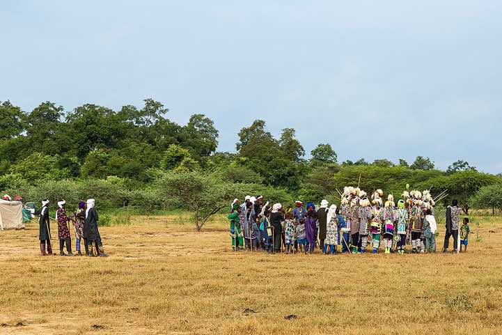 Wodaabe (Bororo) men dance in a circle at the Gerewol festival