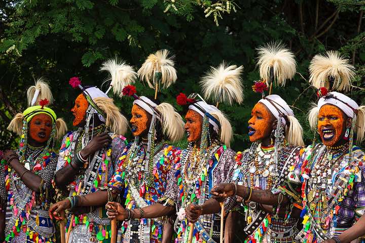 Wodaabe (Bororo) men chanting and dancing at the Gerewol festival