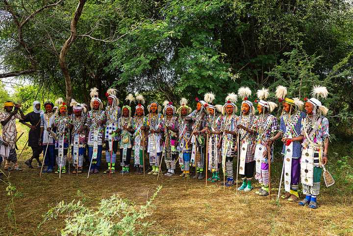 Wodaabe (Bororo) men chanting and dancing at the Gerewol festival