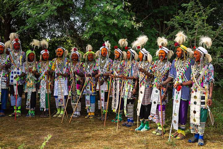 Wodaabe (Bororo) men chanting and dancing at the Gerewol festival