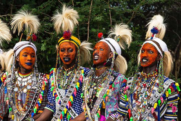 Wodaabe (Bororo) men chanting and dancing at the Gerewol festival