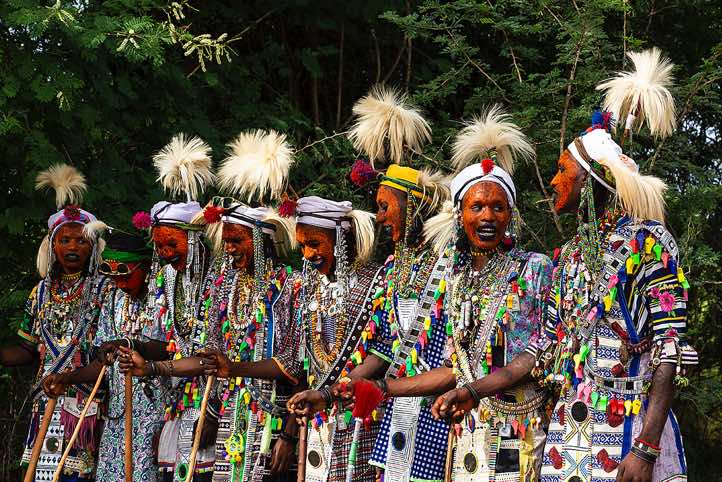Wodaabe (Bororo) men chanting and dancing at the Gerewol festival