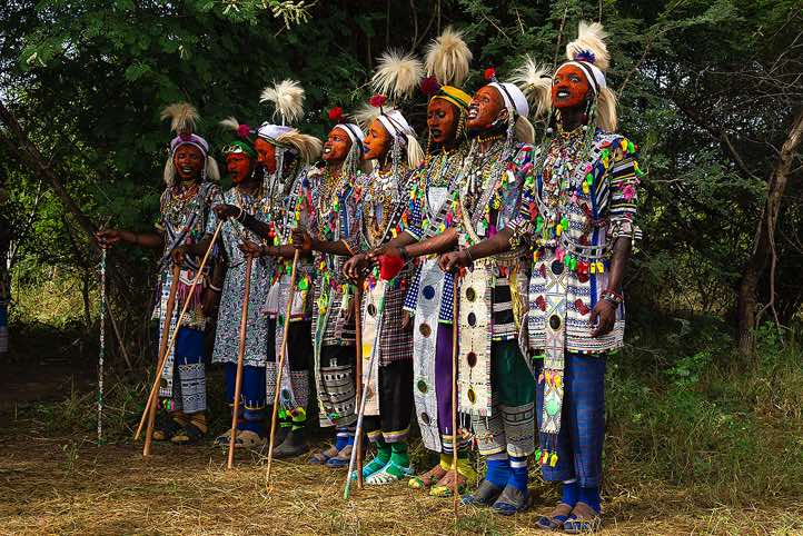 Wodaabe (Bororo) men chanting and dancing at the Gerewol festival