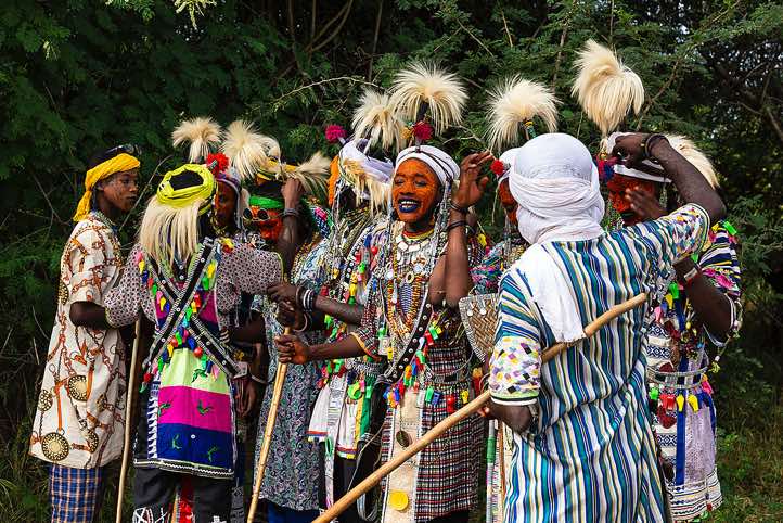 Wodaabe (Bororo) men chanting and dancing at the Gerewol festival