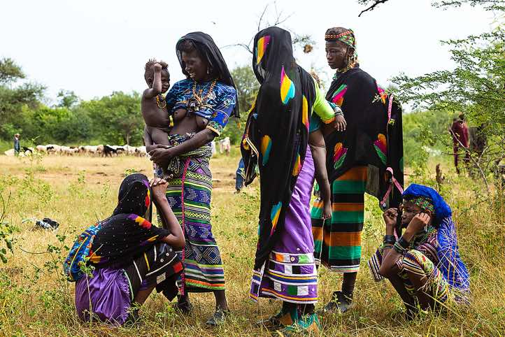 Group of Wodaabe (Bororo) women awaiting the Gerewol festival performances