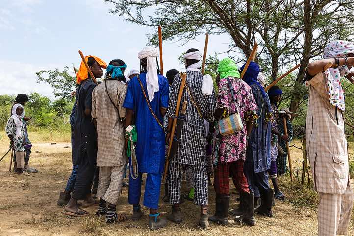 Group of Wodaabe (Bororo) men dancing at the Gerewol festival