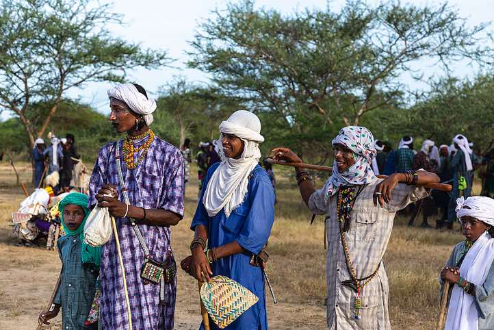 Wodaabe (Bororo) men and boys gather in anticipation of the Gerewol festival performances