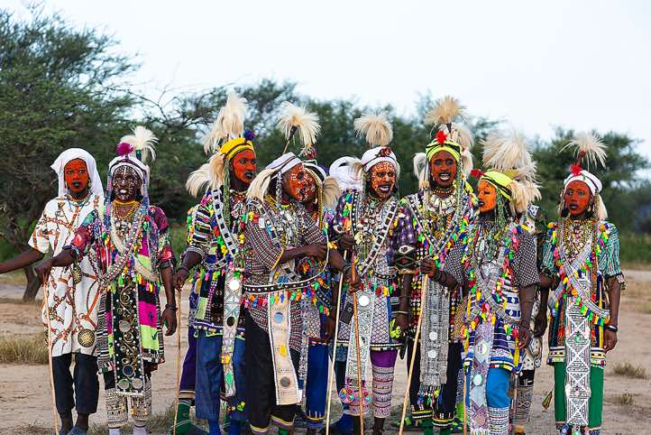 Wodaabe (Bororo) men getting ready for their performances at the Gerewol festival