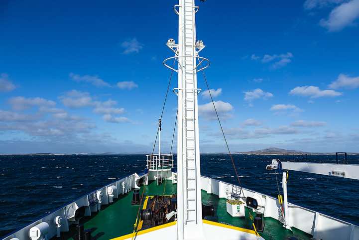 Plancius approaching Stanley, capital city of the Falkland Islands
