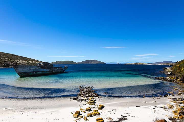 Landing site at Coffin’s Harbour, New Island, right next to the wreck of Protector III, an old wooden ship originally built in the 1940s as a minesweeper