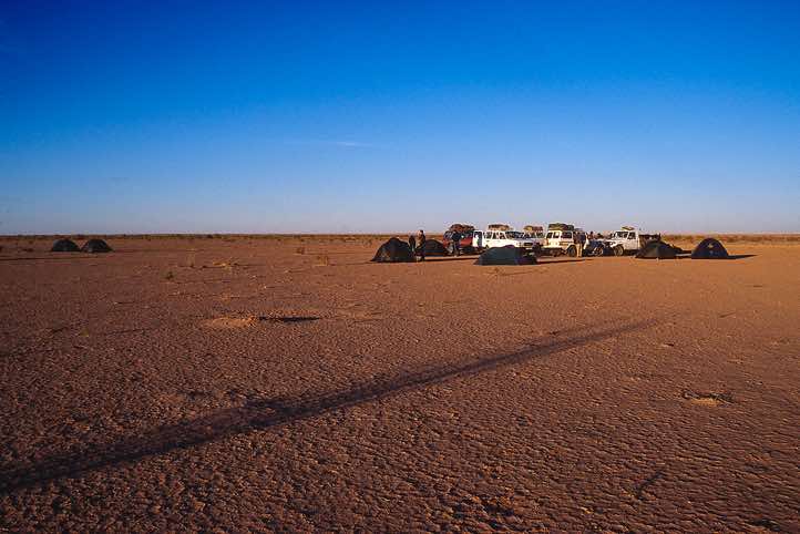 The first overnight camp site in the desert. Empty landscape all around.