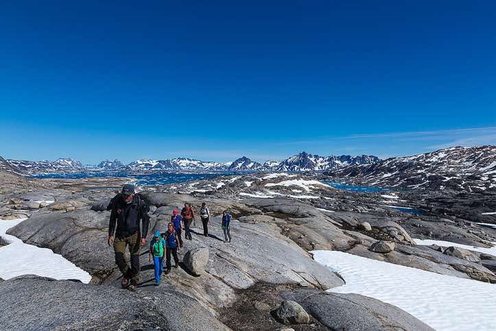 Group hiking in the wilderness, Ammassalik Island