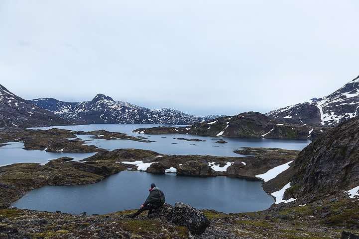 Hiking in the wilderness north of Tasiilaq, Ammassalik Island