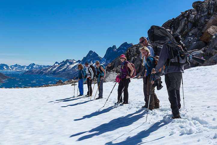 Group descending an icefield, Ikaasartivaq Strait