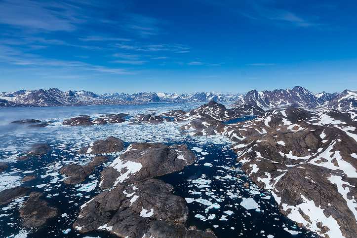 Aerial view of Ammassalik Fjord, helicopter flight from Kulusuk Island to Tasiilaq