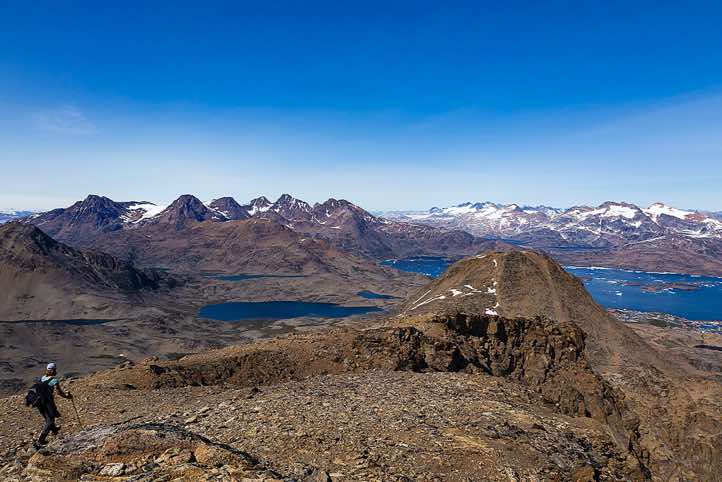 Tasiilaq Fjord, seen from the top of Qaqqartivakajik (Qaqertivagajik) mountain, 680m, Tasiilaq, Ammassalik Island