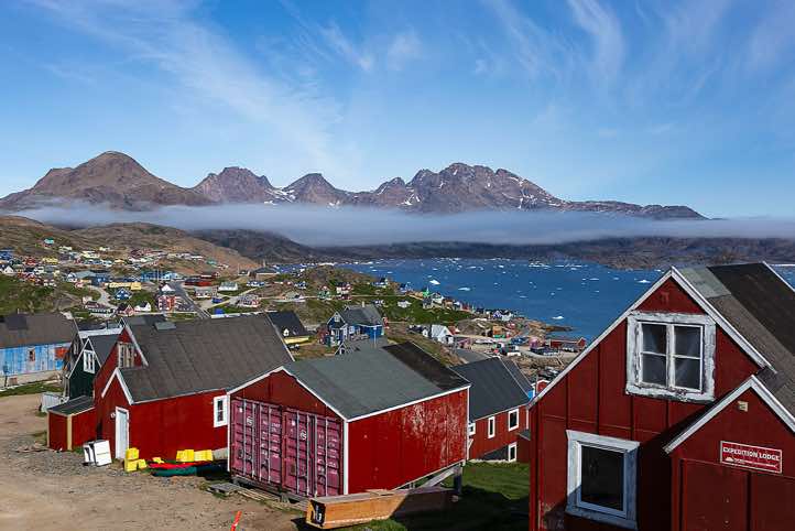 Tasiilaq and the Tasiilaq Fjord, seen from the Red House, Ammassalik Island