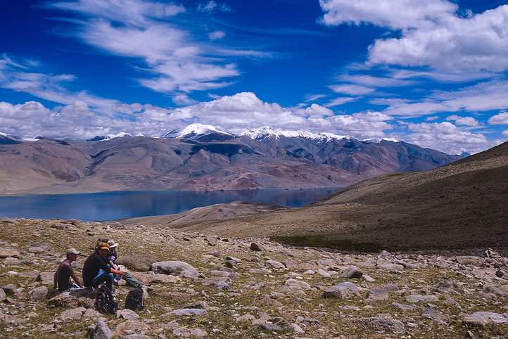 Tso Moriri lake, seen from Mentok Peak Basecamp, 5400m, Rupshu region, Ladakh