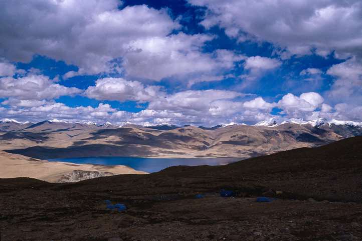 Tso Moriri lake, seen from Mentok Peak Basecamp, 5400m, Rupshu region, Ladakh