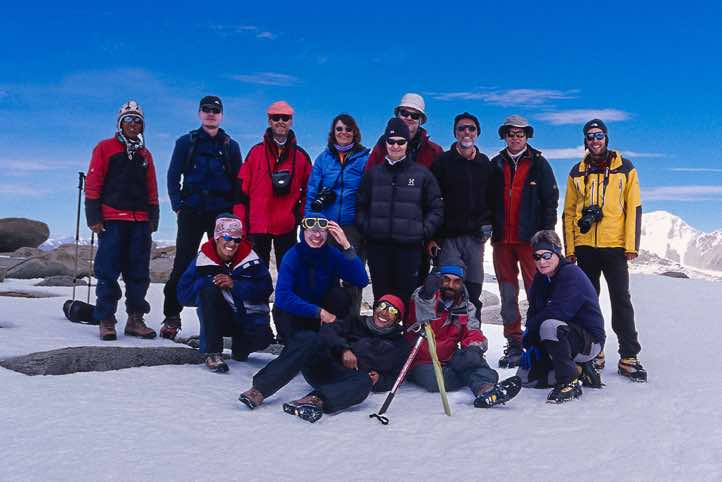 Trekking group on top of Mentok Peak IV, 6090m, Rupshu region, Ladakh