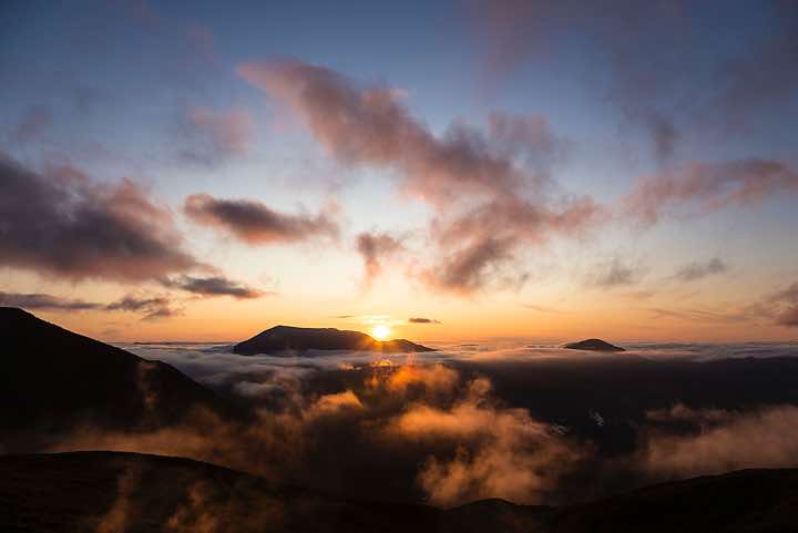 Sunset over the Sea of Okhotsk, seen from campsite, Kamchatka wilderness, Pauzhetka area