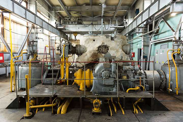 Inside the geothermal power plant, Pauzhetka village
